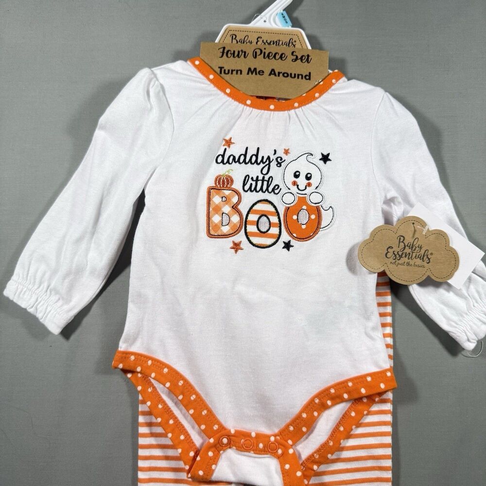NWT Baby Essentials Halloween Ghost 4PC Outfit Set 6 Months Baby Girl - Picture 2 of 8